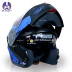 کلاه کاسکت بلوتوث دار فک متحرک ردلاین مدل 935 طرح مشکی آبی - تصویر 5