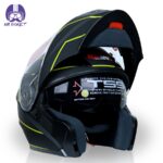 کلاه کاسکت بلوتوث دار فک متحرک ردلاین مدل 939 ضربدری رنگ زرد مشکی - تصویر 4