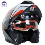کلاه کاسکت فک متحرک ردلاین کد 960 مدل braight black red warframe - تصویر 4