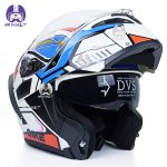 کلاه کاسکت فک متحرک بلوتوث دار کایک مدل Blue White Mecha - تصویر 4