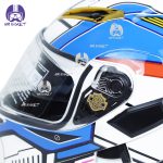 کلاه کاسکت فک متحرک بلوتوث دار کایک مدل Blue White Mecha - تصویر 7