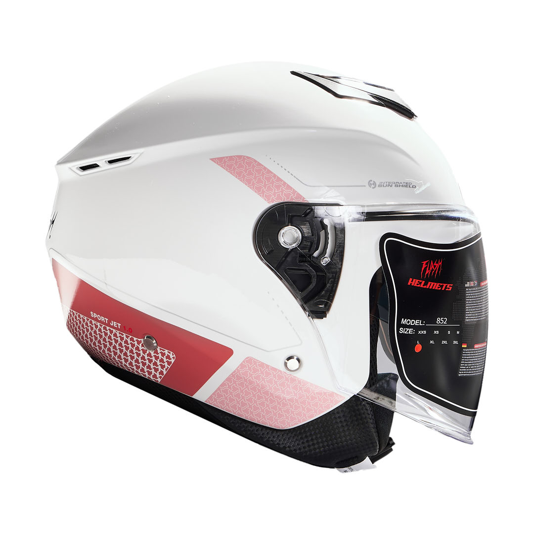 کلاه کاسکت بدون فک فلش مدل 852 glossy pink-white 1 کلاه کاسکت بدون فک فلش مدل 852 glossy pink-white