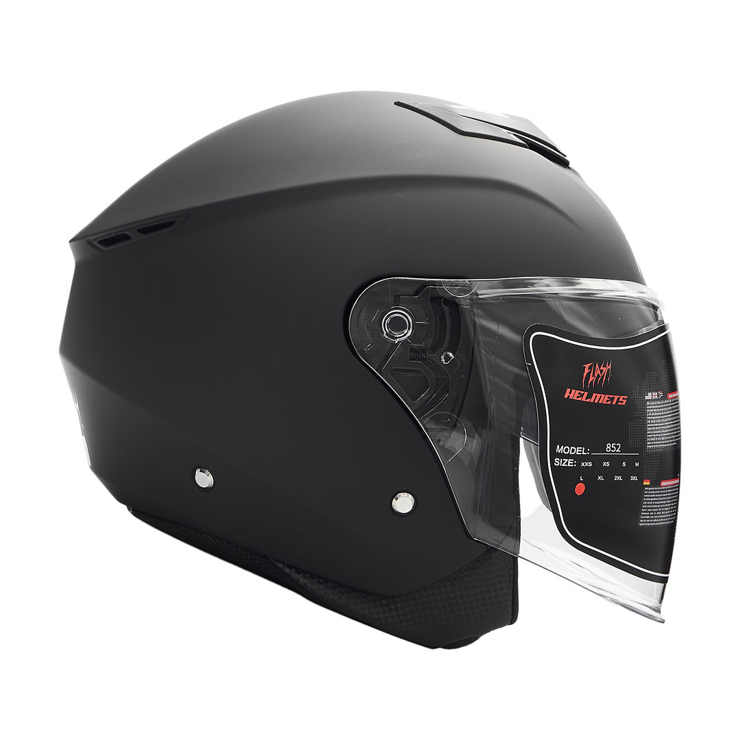 کلاه کاسکت بدون فک فلش مدل 852 matt black 1 کلاه کاسکت بدون فک فلش مدل 852 matt black