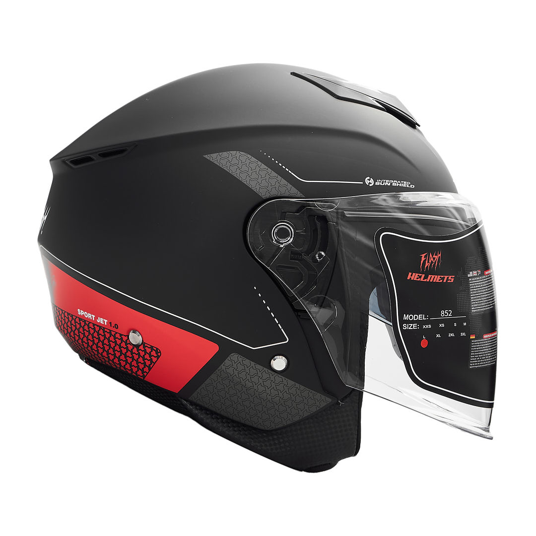 کلاه کاسکت بدون فک فلش مدل 852 matt red-black 1 کلاه کاسکت بدون فک فلش مدل 852 matt red-black