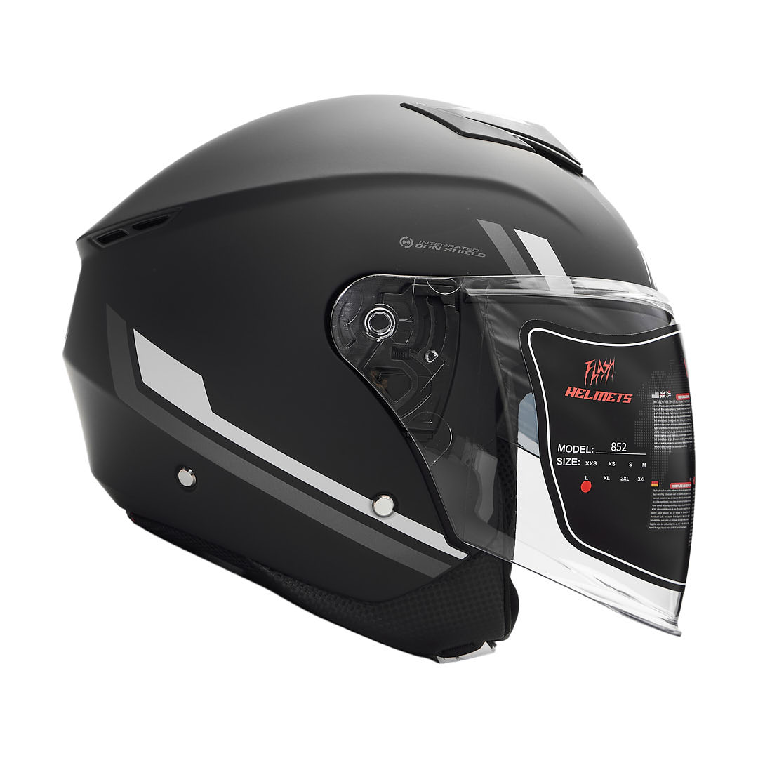 کلاه کاسکت بدون فک فلش مدل 852 matt black-gray 35# 1 کلاه کاسکت بدون فک فلش مدل 852 matt black-gray 35#