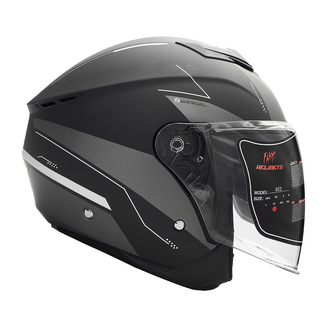 کلاه کاسکت بدون فک فلش مدل 852 matt black-gray 46# 1 کلاه کاسکت بدون فک فلش مدل 852 matt black-gray 46#